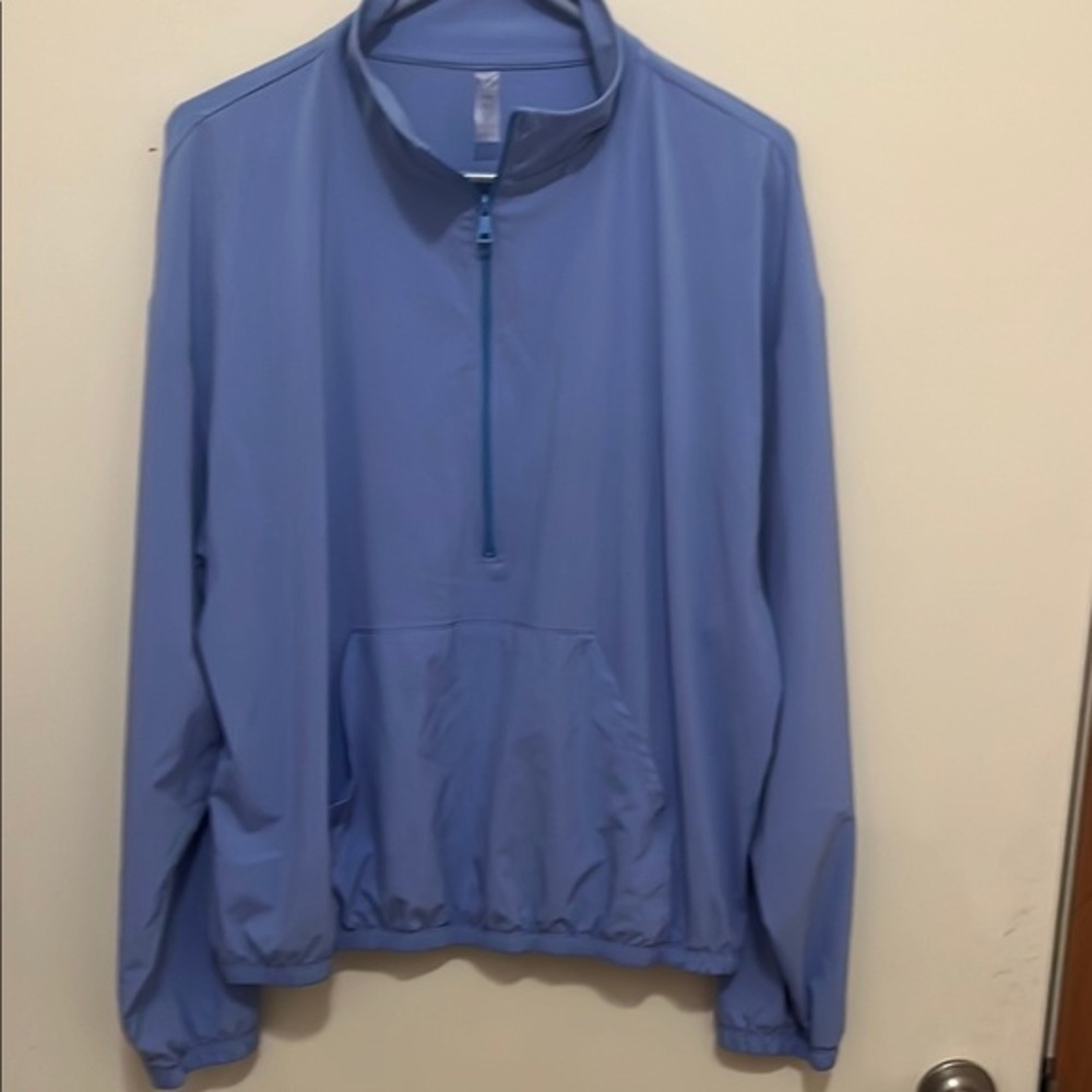 Beyond Yoga Women’s Blue‎ Half-Zip Jacket size large with kangaroo pocket.